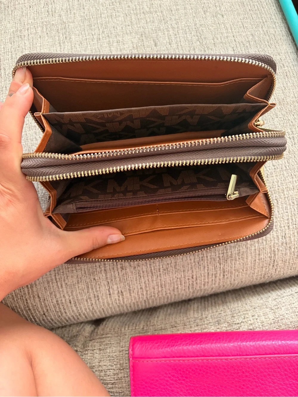 Michael Kors Brown and Black MK Signature Zip Wallet